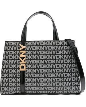 DKNY Logo-Plaque Monogram Tote Bag - Black