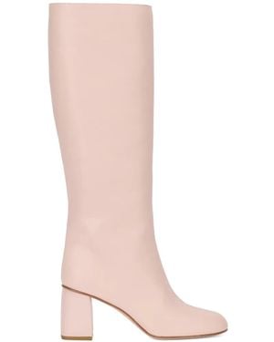 Red(V) Block-Heel Boots - Pink