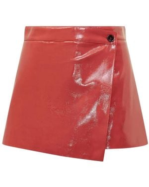 MSGM Patent Leather Asymmetric Skorts - Red