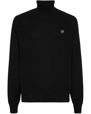 Philipp Plein Ribbed Turtle-Neck Jumper - Black