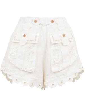 FARM Rio Scalloped Embroidered Mini Shorts - White
