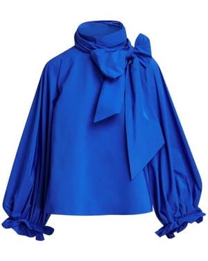 Essentiel Antwerp Keily Pussy-Bow Voluminous-Sleeve Blouse - Blue