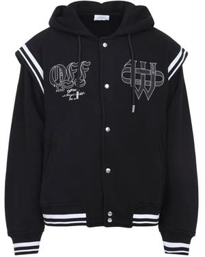 Off-White c/o Virgil Abloh Fleece Varsity Jacket With Gothic Logo Patches - Black
