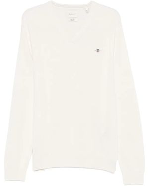 GANT V-Neck Logo Jumper - White