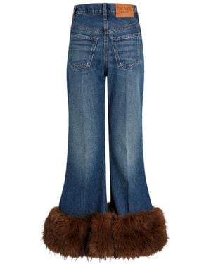 A.W.A.K.E. MODE Faux-Fur Hem Flared Jeans - Blue
