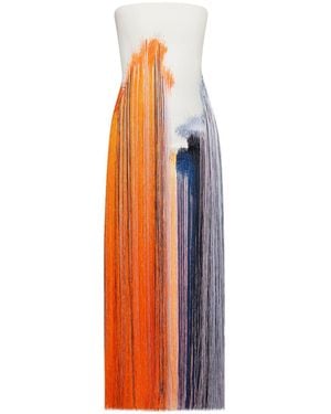 Oscar de la Renta Brushstroke-Print Fringed Maxi Dress - Orange
