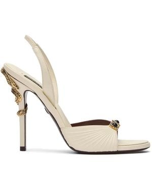 Roberto Cavalli Jewelled-Buckle Snake-Detail Sandals - White