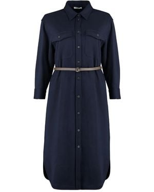 Peserico Belted Flap-Pocket Midi Shirt Dress - Blue