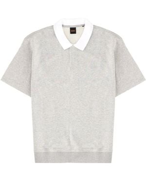 BOSS Logo-Embroidered Contrast-Collar Polo Shirt - White