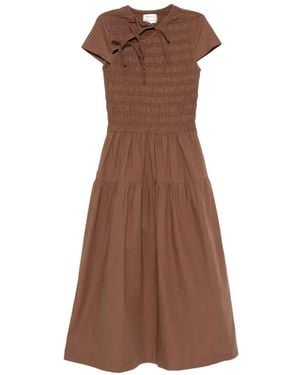 Damson Madder Ebba Shirred Midi Dress - Brown