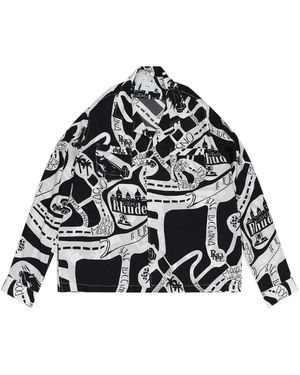 Rhude Strada Silk Button-Down Shirt - Black