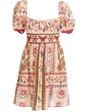 Agua Bendita Puff-Sleeve Floral-Print Dress - Pink