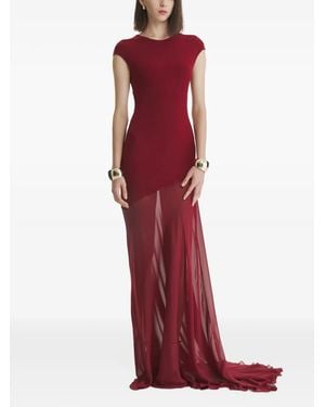 2310 STUDIO Robe Longue À Mancherons Et Empiècement Transparent - Red