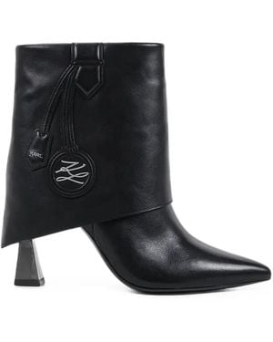 KARL LAGERFELD Foldover-Panel Pointed-Toe Boots - Black