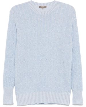 N.Peal Cashmere Thames Cable Pullover mit rundem Ausschnitt - Blau