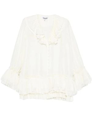 Ganni Ruffled Tiered Blouse - White