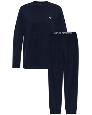 Emporio Armani Logo-Print Pajamas Set - Blue