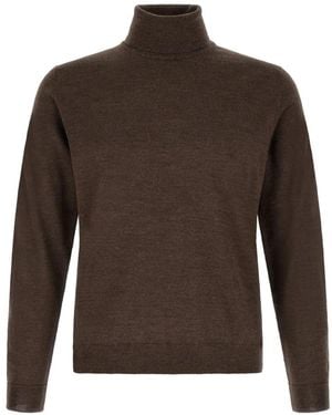Zanone High-Neck Ribbed-Trim Sweater - Brown