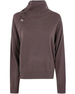 Seventy Button-Detail High-Neck Sweater - Brown