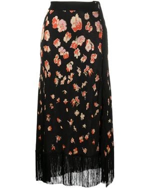 Rabanne Floral Fringed Skirt - Black