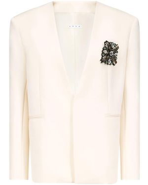Area Blazer sin cuello con broche de cristal - Neutro
