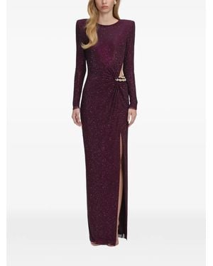 Self-Portrait Rhinestone-Embellished Chain-Detail Gown - Purple