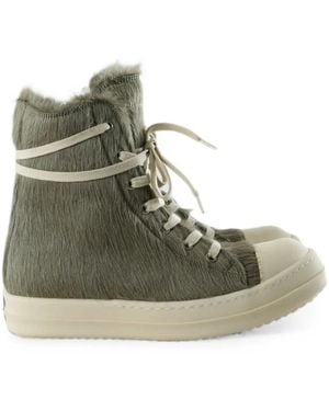 Rick Owens Fur-Texture High-Top Sneakers - Green