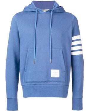 Thom Browne 4-Bar Stripe Logo-Patch Hoodie - Blue