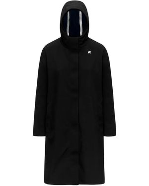 K-Way Stephale Hooded Logo-Patch Coat - Black