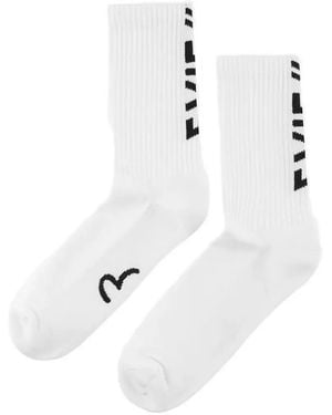 Evisu Logo-Intarsia Ribbed-Knit Socks - White