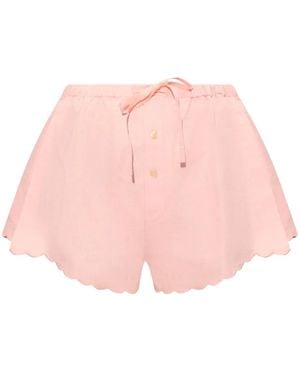 Victoria Beckham Scallop-Hem Linen Shorts - Pink