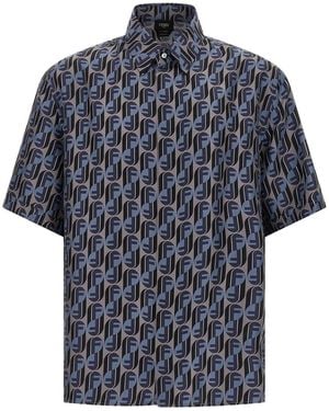 Fendi Silk Short-Sleeve Shirt - Blue