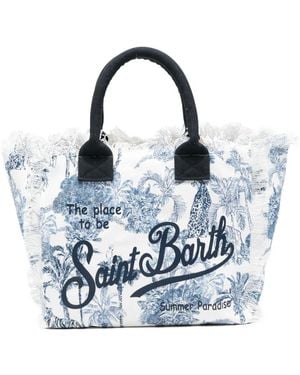 MC2 Saint Barth Vanity Jungle-Print Frayed-Edges Tote Bag - Blue