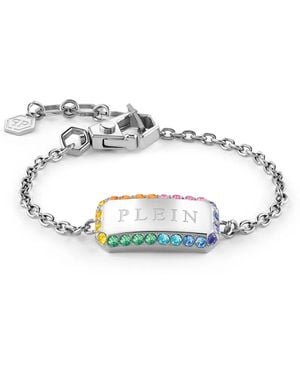 Philipp Plein Tag Crystal-Embellished Bracelet - White
