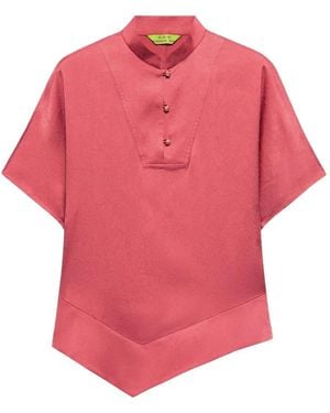 Shanghai Tang Jacquard-Effect Frog-Button Top - Pink