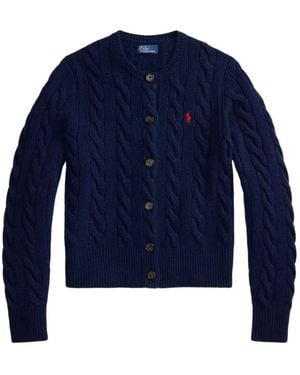 Polo Ralph Lauren Cable-Knit Embroidered-Logo Cardigan - Blue