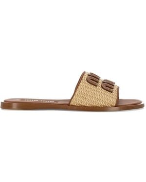 Miu Miu Logo-Lettering Sandals - Natural