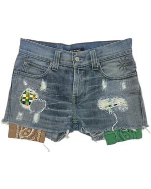 HTC Bandana-Insert Distressed Mini Shorts - Blue