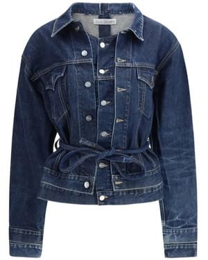 E.L.V. Denim Belted Ridley Double Jacket - Blue