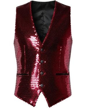 Dolce & Gabbana Sequin-Embellished V-Neck Waistcoat - Red
