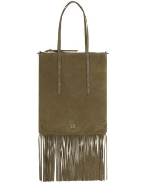 Pinko Studded Fringed Tote Bag - Green