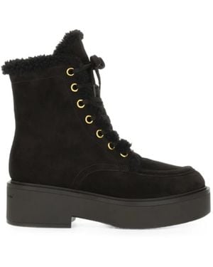Gianvito Rossi Shearling-Trim Lace-Up Ankle Boots - Black