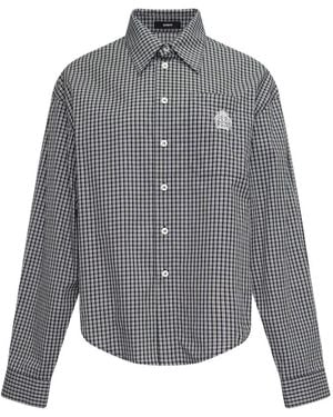 BONBOM Check-Print Embroidered-Logo Shirt - Grey