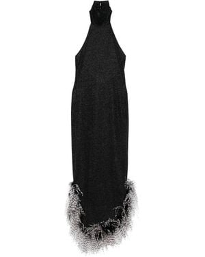 Oséree Feather-Trim Midi Dress - Black
