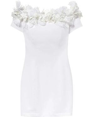 Emilio Pucci Floral-Appliqué Off-Shoulder Minidress - White