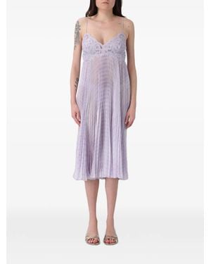 Ermanno Scervino Lace-Trimmed Pleated Midi Dress - Purple