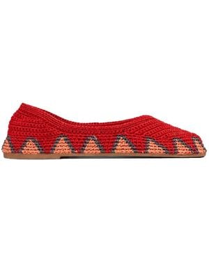 SLO_HAND_MADE Crochet Geometric-Pattern Ballet Flats - Red