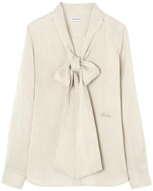 Burberry Gestreifte Seidenschal-Bluse - Weiß