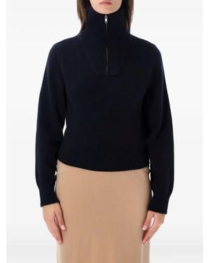 MM6 by Maison Margiela Half-Zip Cropped Knit Top - Blue