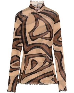 PUCCI Labirinto Print Tulle T-Shirt - Brown